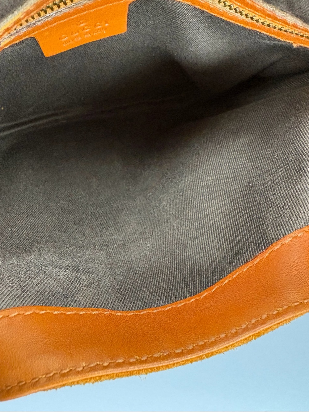 Gucci Orange Suede & GG Canvas Shoulder Bag with Tan Leather Trim - Picture 8 of 12